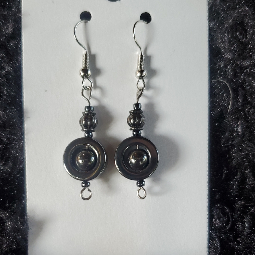 Elegant Hematite And Silver Dangle Earrings